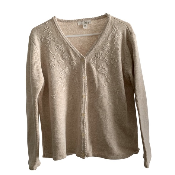 Vintage Traditions Cottagecore Cotton Knit Cardigan Sz XL Petite - Picture 1 of 10